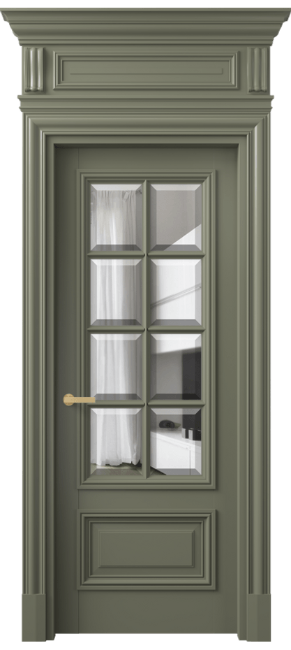 Межкомнатная дверь Антик 7316 Матовый оливковый тёмный Прозрачное стекло с фацетом Цена 181709 ₽ | Volhovec
