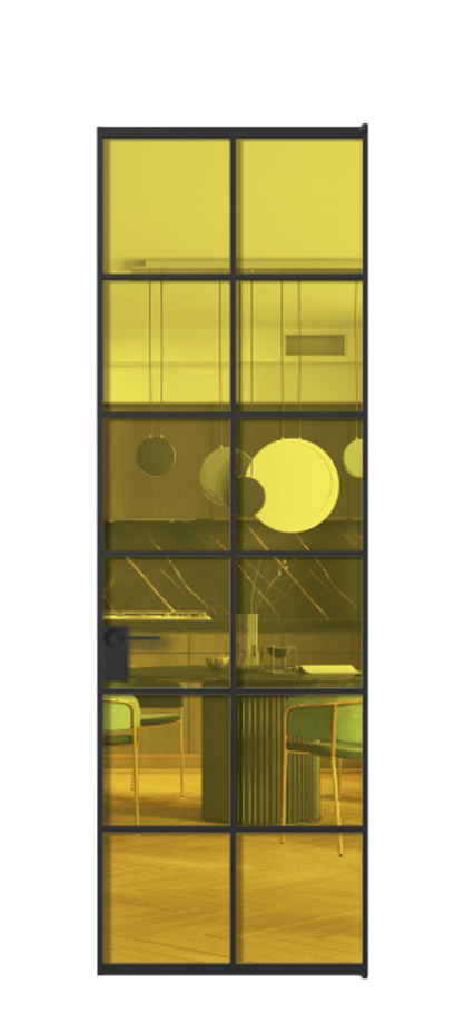 Алюминиевая дверь АЛПЛ040.05 Алюминий Черный Прозрачное жёлтое стекло, триплекс Цена 124530  | Volhovec