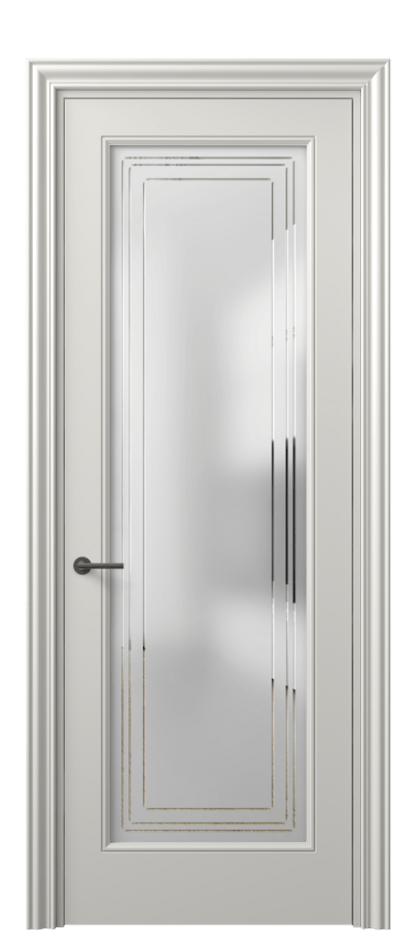 Межкомнатная дверь Маскот 8400 Матовый серый Сатинированное стекло с гравировкой "Грани", триплекс Цена 82499 ₽ | Volhovec