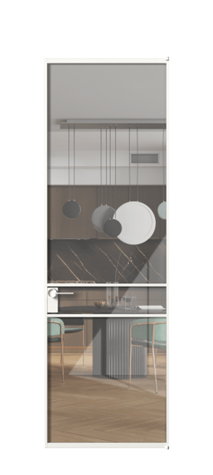 Алюминиевая дверь АЛПЛ040.02 Алюминий Белый Рефлективное прозрачное стекло "Стопсол", калёное Цена 126530  | Volhovec