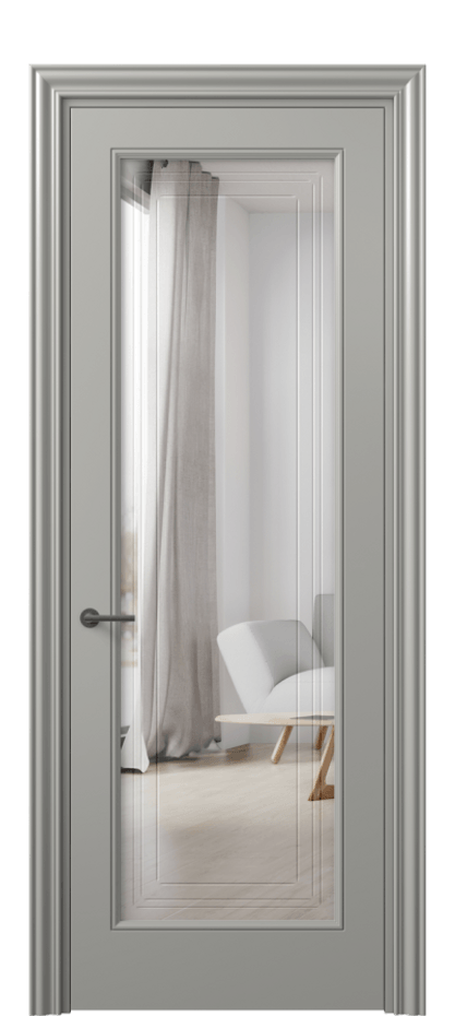 Межкомнатная дверь Маскот 8400 Матовый нейтральный серый Двустороннее зеркало с гравировкой "Грани"», триплекс Цена 84499 ₽ | Volhovec