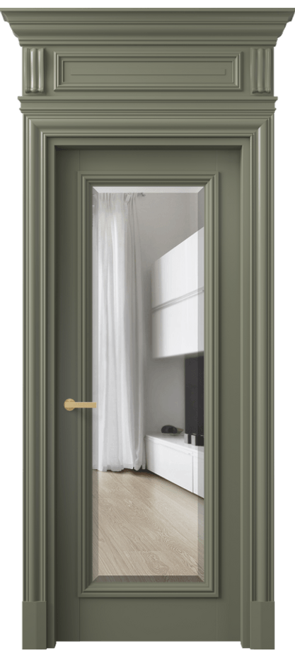 Межкомнатная дверь Антик 7300 Матовый оливковый тёмный Прозрачное стекло с фацетом Цена 162309 ₽ | Volhovec