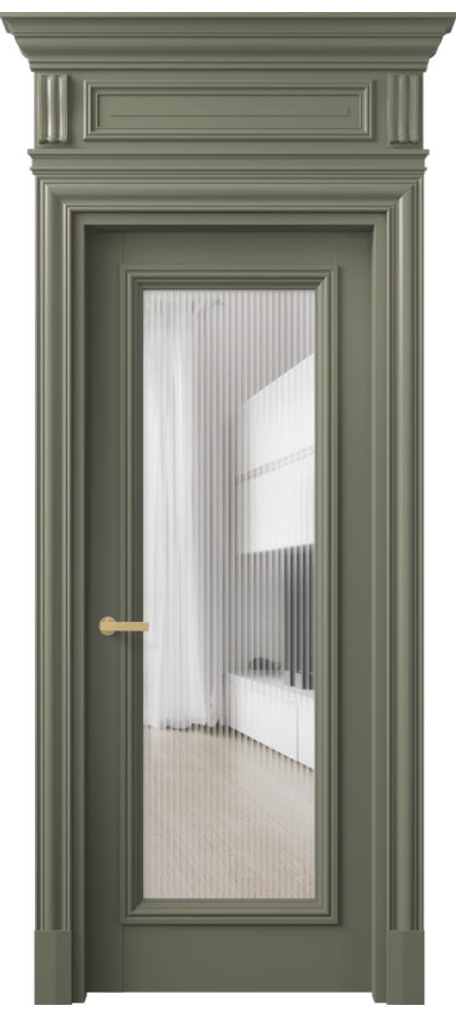 Межкомнатная дверь Антик 7300 Матовый оливковый тёмный Рифлёное стекло "Мору", триплекс Цена 168309 ₽ | Volhovec