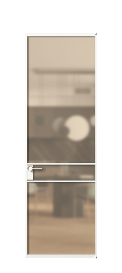 Алюминиевая дверь АЛПЛ040.02 Алюминий Белый Сатинированное оранжевое стекло, триплекс Цена 120130  | Volhovec