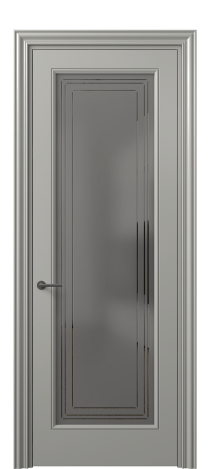 Межкомнатная дверь Маскот 8400 Матовый нейтральный серый Сатинированное серое стекло с гравировкой "Грани", триплекс Цена 82499 ₽ | Volhovec