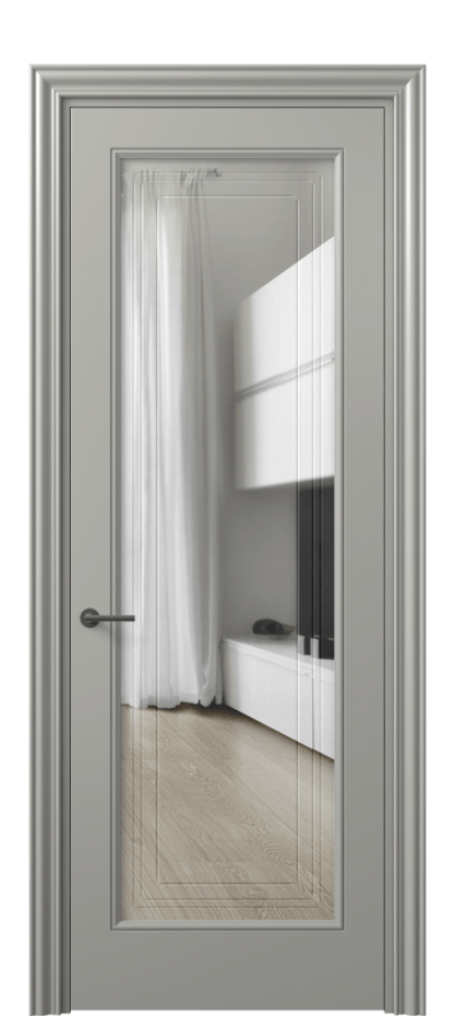 Межкомнатная дверь Маскот 8400 Матовый нейтральный серый Прозрачное стекло с гравировкой "Грани", триплекс Цена 82499 ₽ | Volhovec
