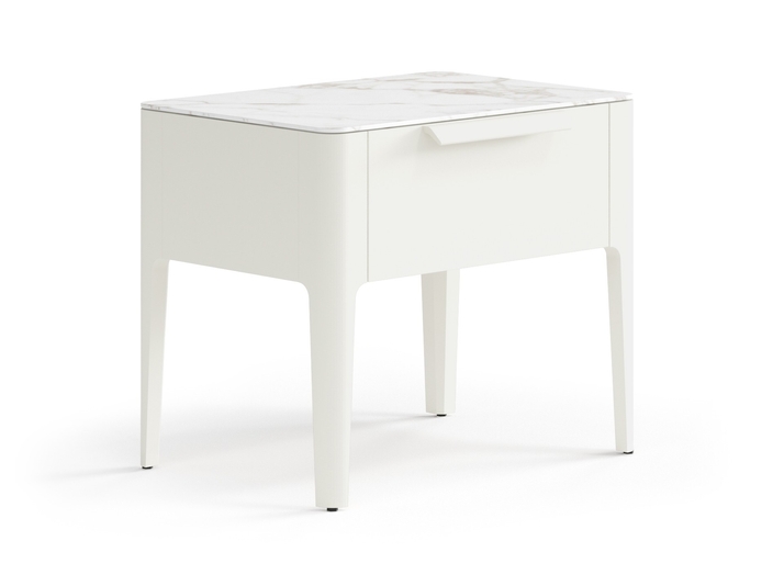 Мебель Тумба прикроватная Пьега 1 ящик. Цвет Матовый молочно-белый. Материал Гладкая эмаль. Коллекция Тумба прикроватная Пьега 1 ящик. Картинка.