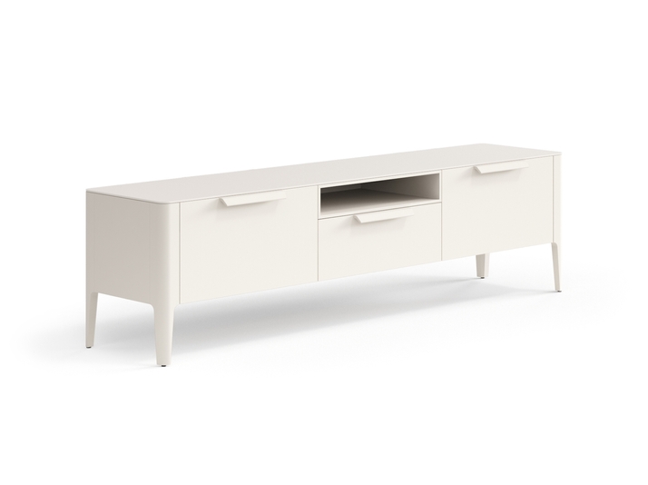 Мебель ТВ тумба Пьега. Цвет Матовый облачно-серый. Материал Гладкая эмаль. Коллекция ТВ тумба Пьега. Картинка.