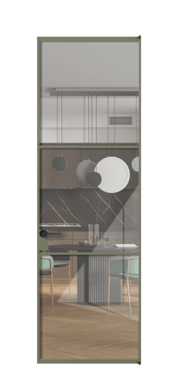 Дверь межкомнатная АЛПЛ040.03 АОТ Алюминий оливковый тёмный Stopsol Clear прозрачное. Цвет Алюминий оливковый тёмный. Материал Алюминий в эмали. Коллекция Формато. Картинка.