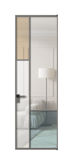 Дверь межкомнатная АЛПЛ041.13 АКЛС 4 стекла. Цвет Алюминий классический серый. Материал Алюминий в эмали. Коллекция Мозаик. Картинка.